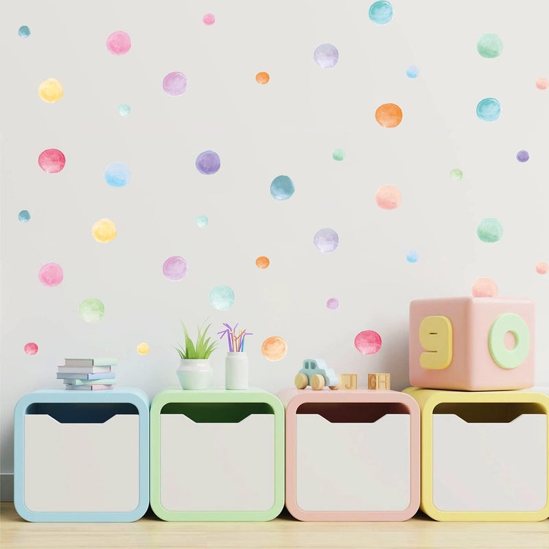 Kasubeso 123 Pcs Pastel Polka Dots Wall Stickers, Colorful Round Wall Decal, Peel and Stick Rainbow Wall Stickers, Multicolor Circle Window Clings Decoration for Nursery Wallpaper Kids Bedroom Classroom Wall - Image 2